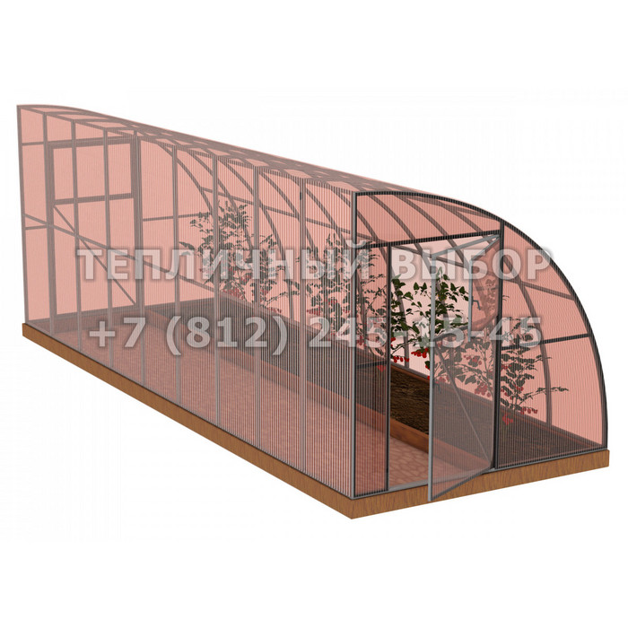 Теплица из поликарбоната-фито Усиленная Пристенная 2,3х6 h=2.1 м профиль 25х25 мм